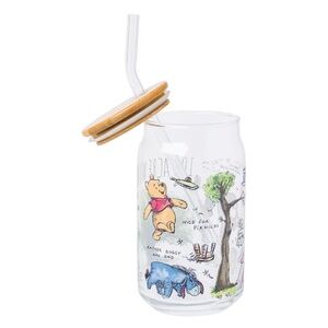 Winnie the Pooh Glass Tumbler with Straw and Lid